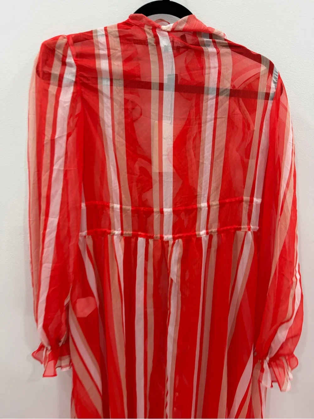 PatBO Red and White Striped Sheer Ruffle Robe Cover